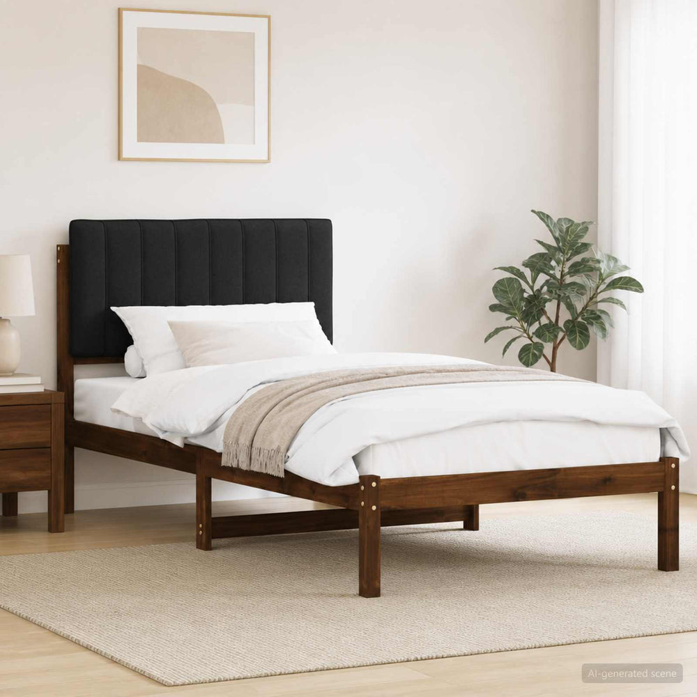 vidaXL Bed Frame with Upholstered Headboard Length 200 cm Dark Brown and Black