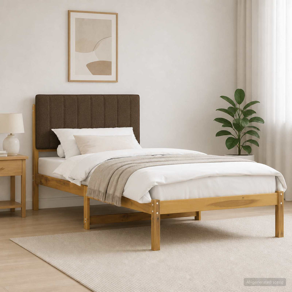 vidaXL Bed Frame with Upholstered Headboard Length 200 cm Whitewash and Taupe