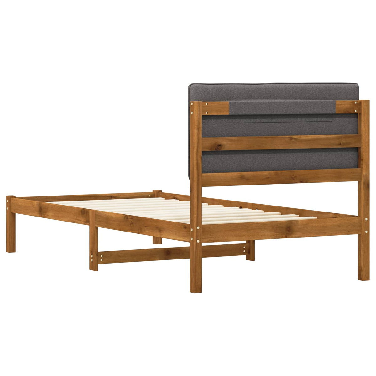 Bed Frame with Upholstered Headboard Length 190 cm Width 90 cm Natural and light grey