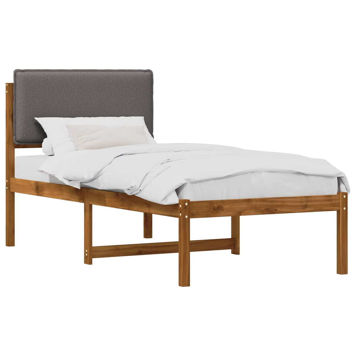 Bed Frame with Upholstered Headboard Natural and light grey 90 cm 200 cm