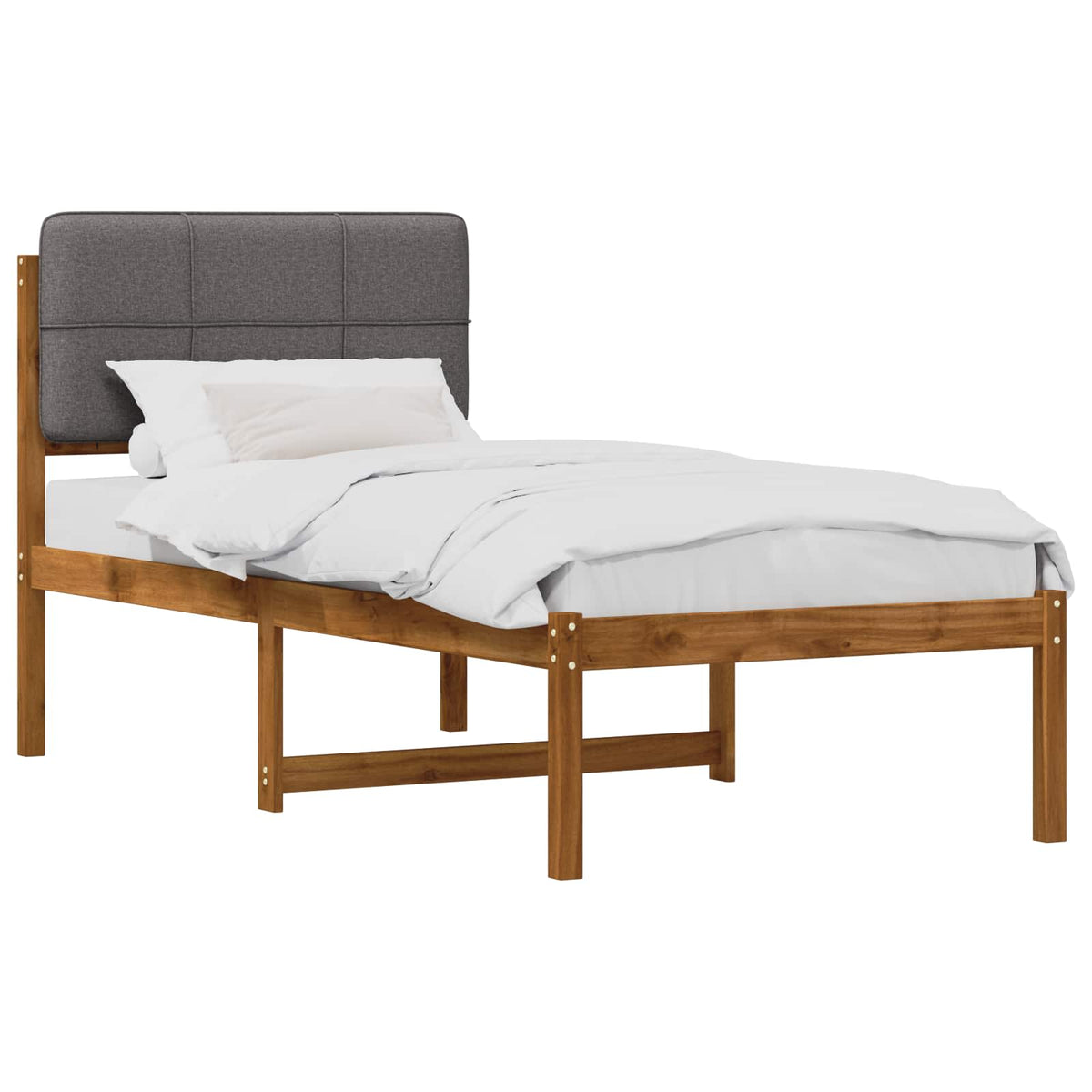 Bed Frame with Upholstered Headboard Natural and light grey 90 cm 200 cm