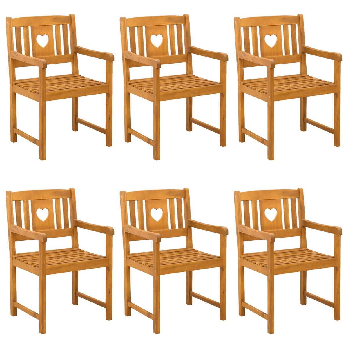 Garden Chairs Natural Solid Acacia Wood Heart 6