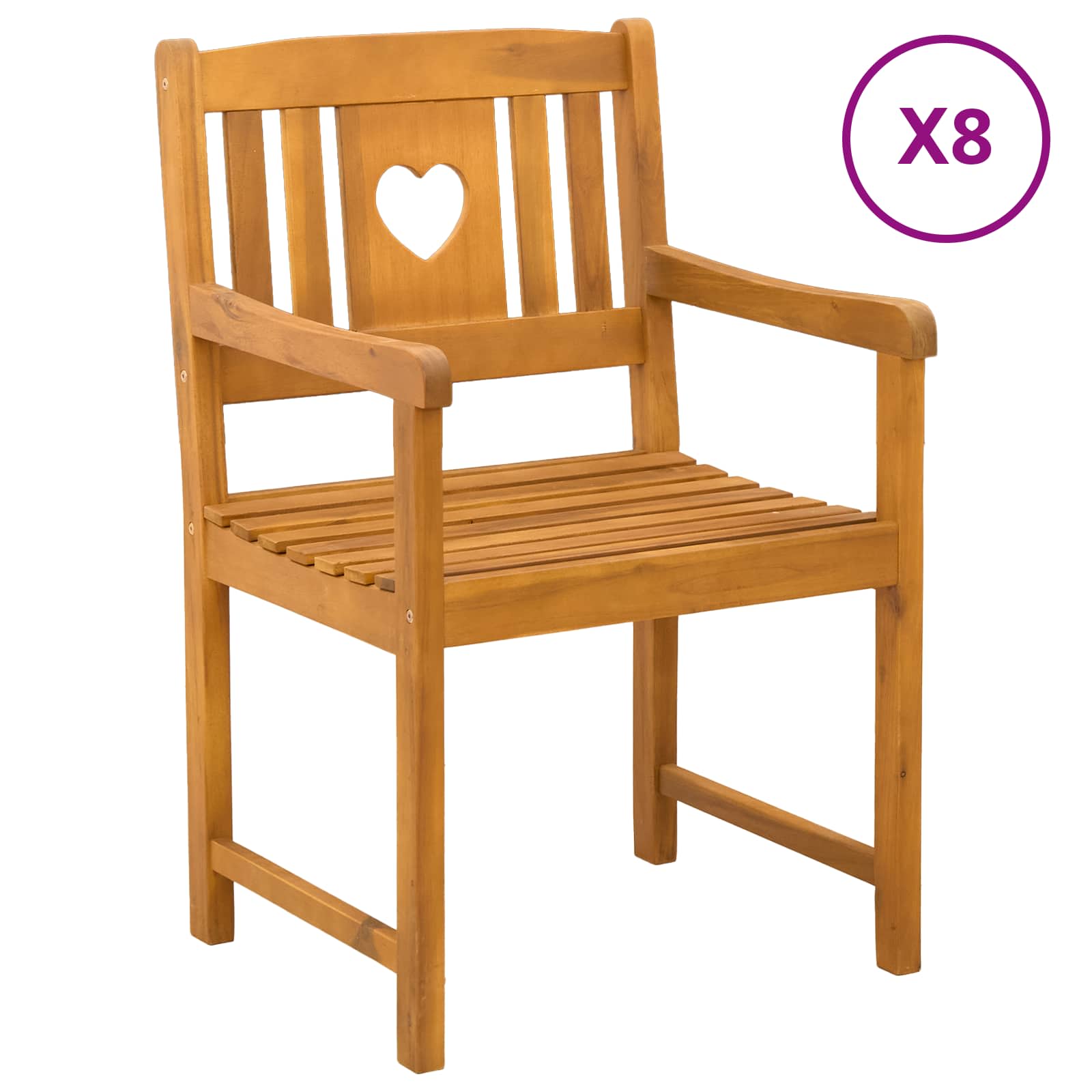 vidaXL Garden Chairs 8 pcs Natural Solid Acacia Wood 2