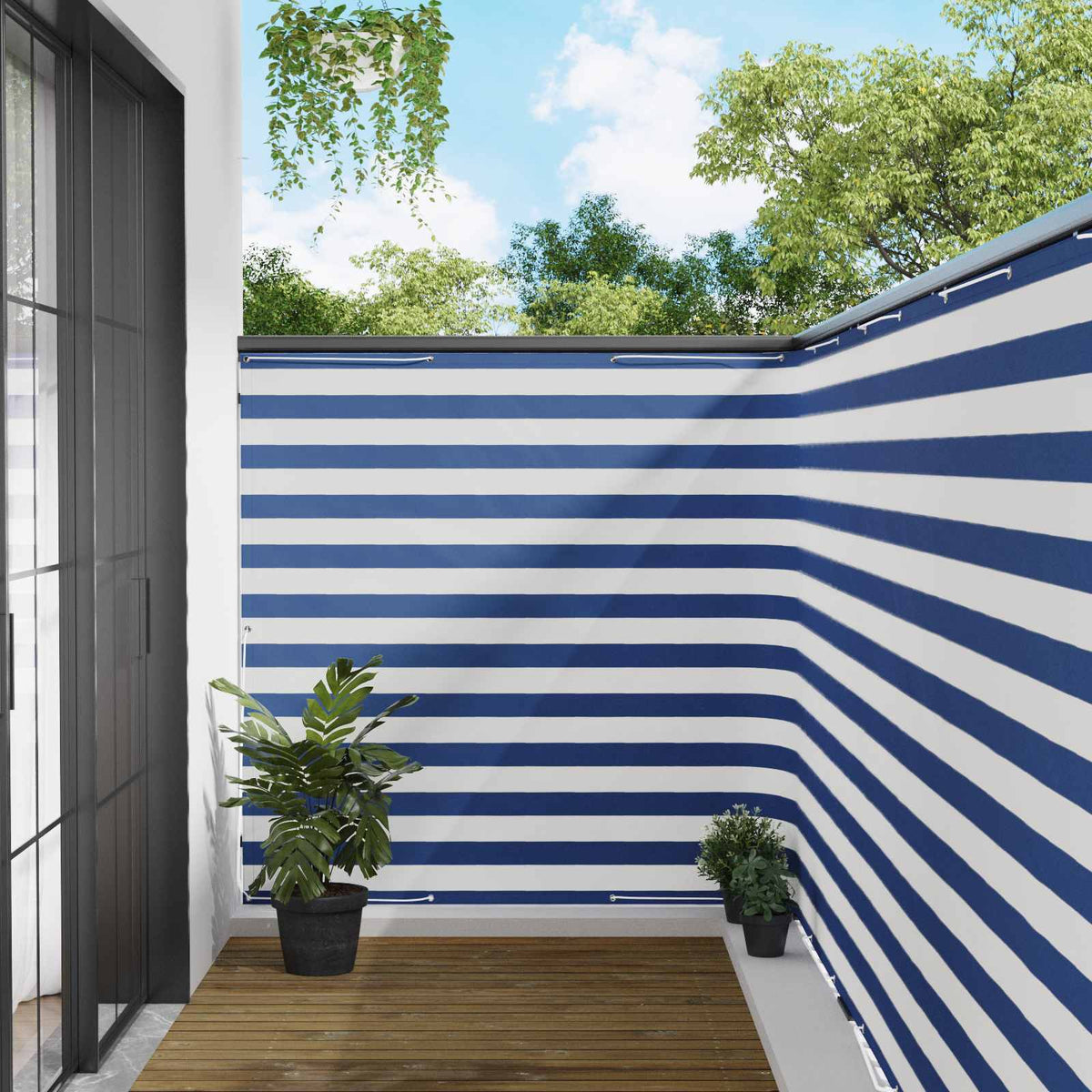 Balcony Privacy Screen 150 x 1000 cm Fabric with PU Coated Blue and white