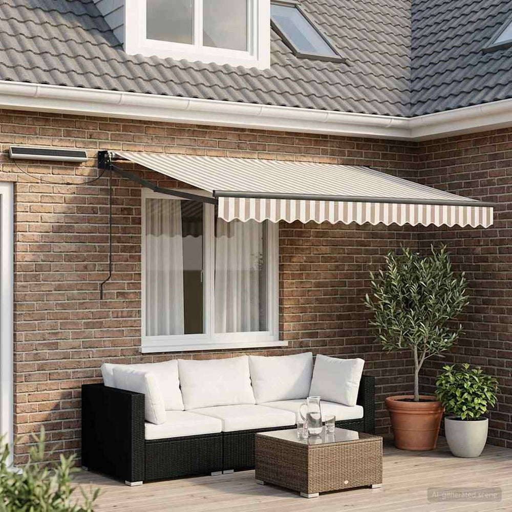 vidaXL Electric Retractable Awning Light Grey and White 3.5 x 2.5 m