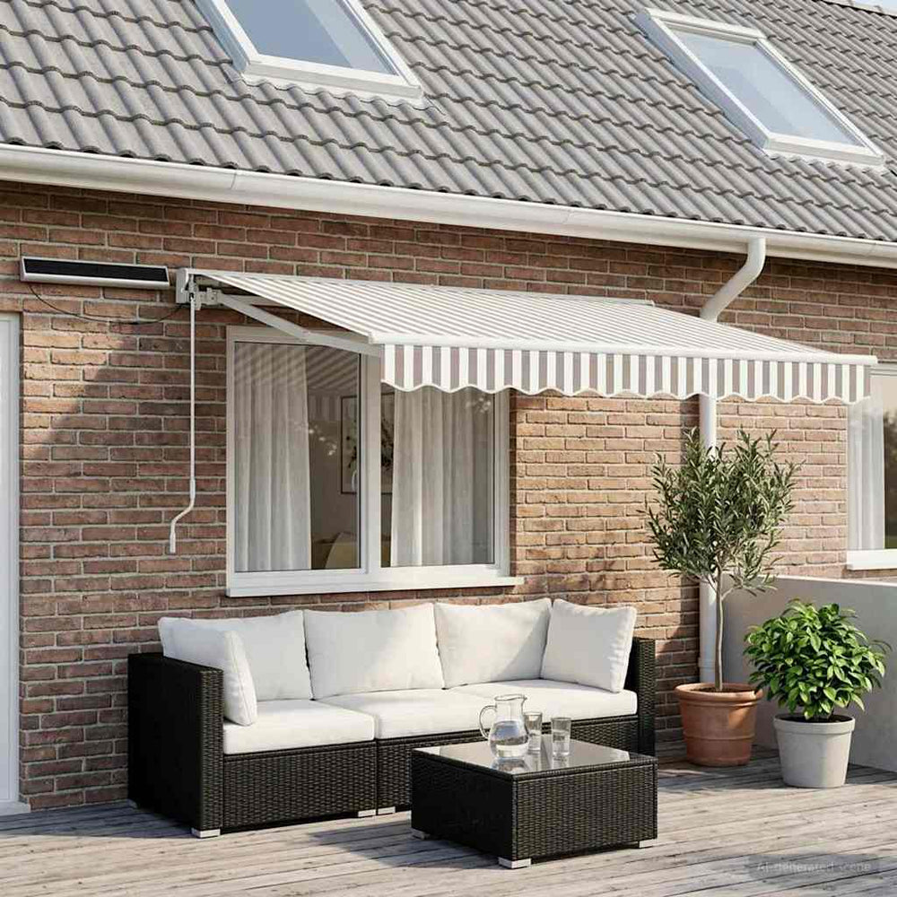 vidaXL Electric Retractable Awning Light Grey and White 3.5 x 2 m