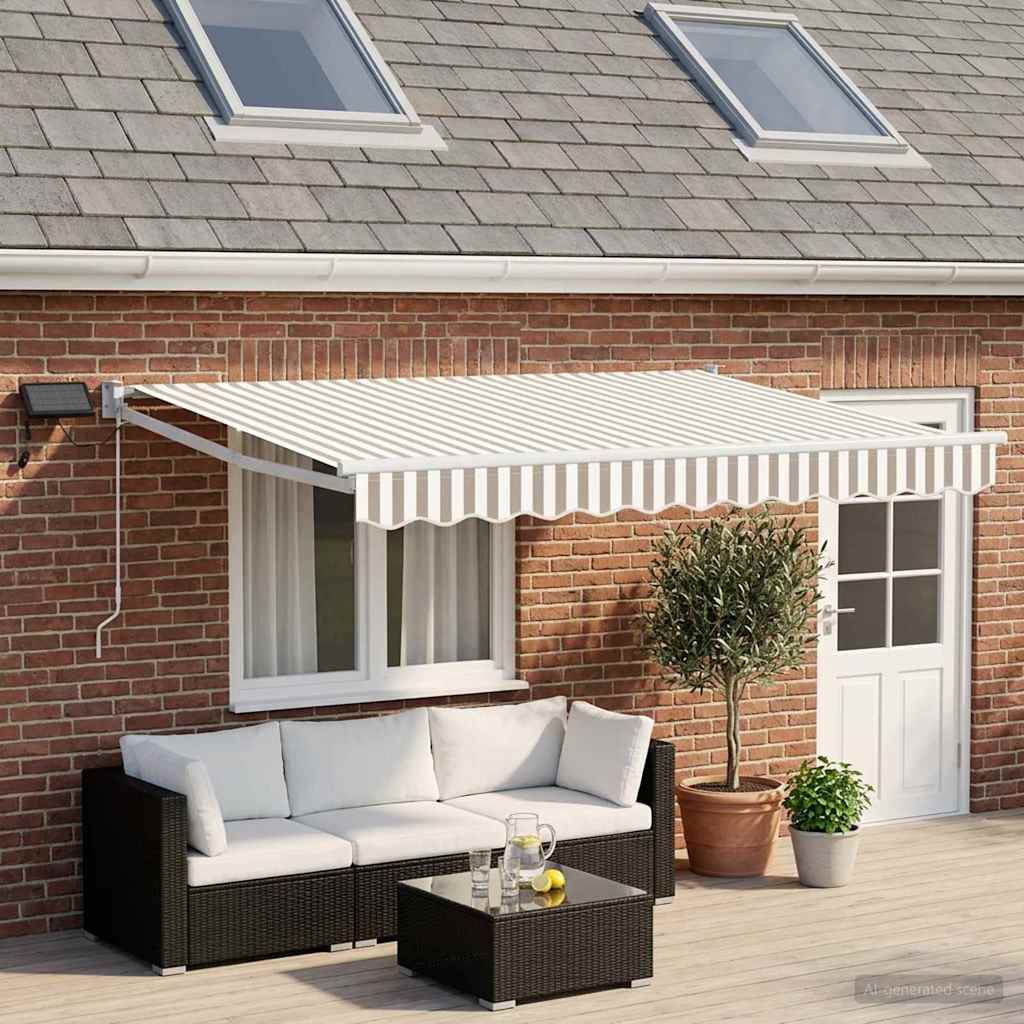 vidaXL Manual Retractable Awning with LEDs Light Grey and White 1