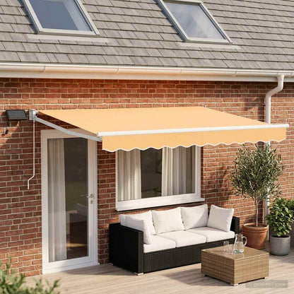Manual Awning with Solar LED 5 x 3 m 100% Polyester White Drop 3 m Width 5 m Sand