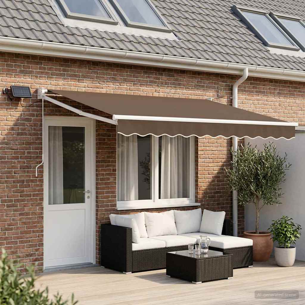 vidaXL Manual Retractable Awning with LEDs Taupe 1