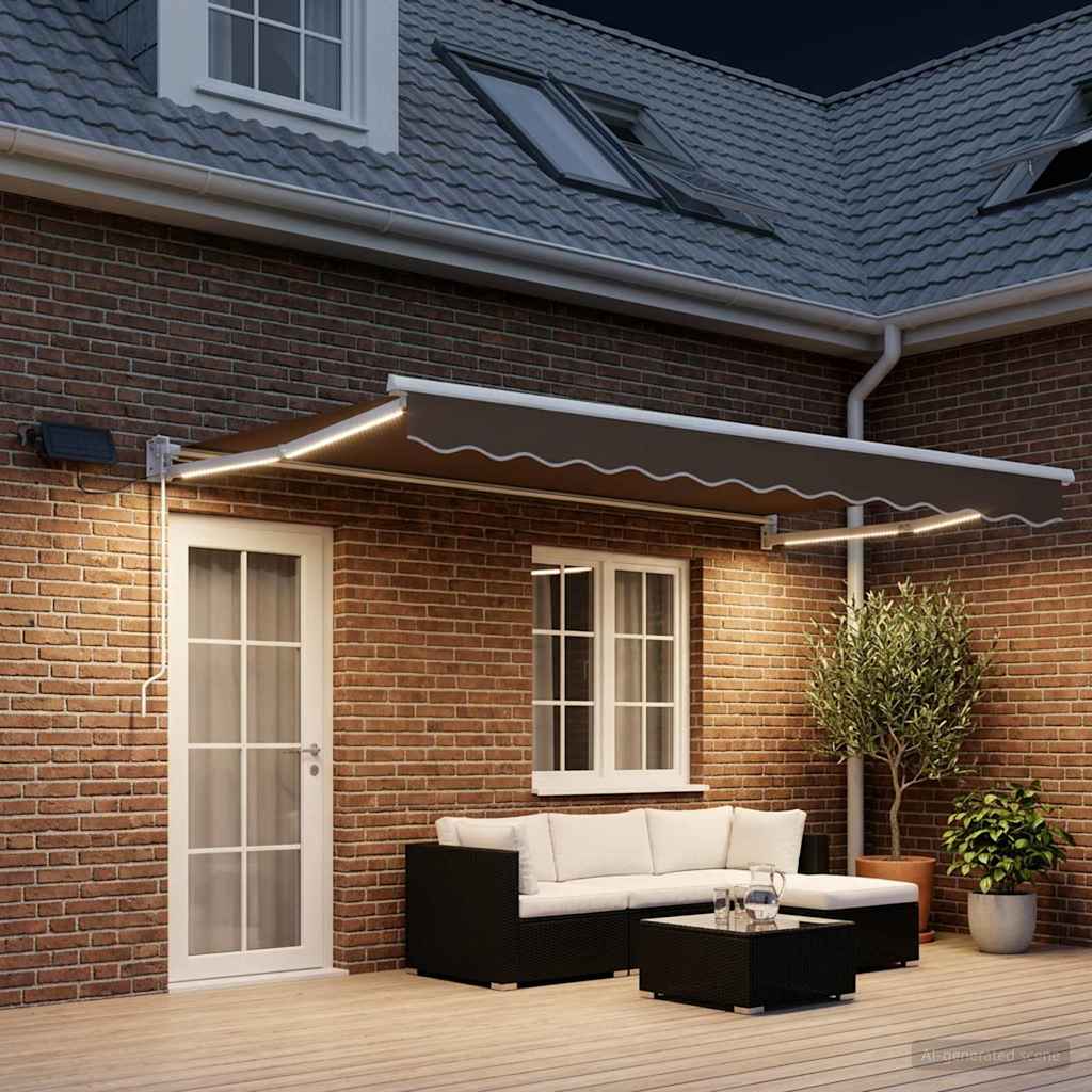 vidaXL Manual Retractable Awning with LEDs Taupe 3