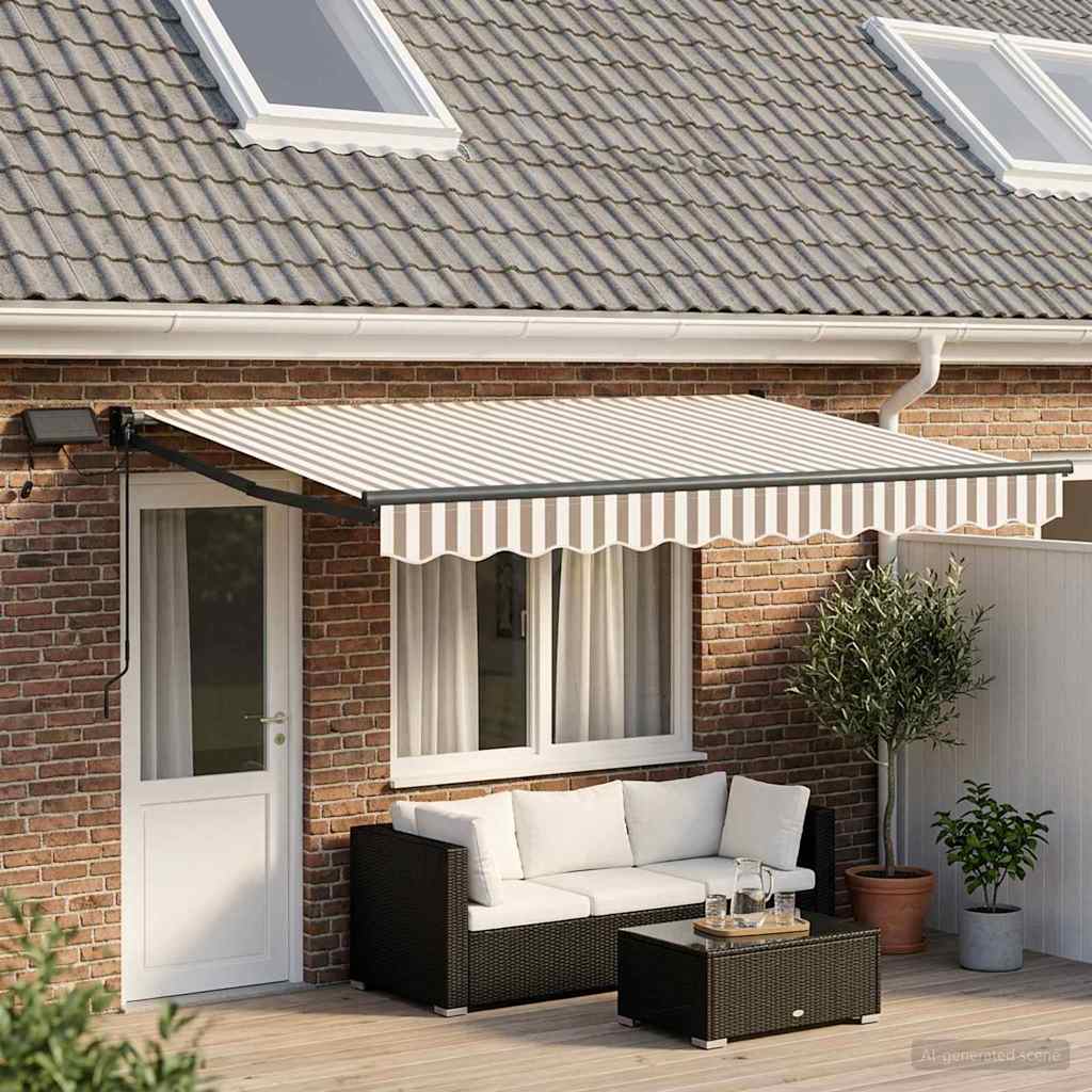 vidaXL Manual Retractable Awning with LEDs Light Grey and White 1