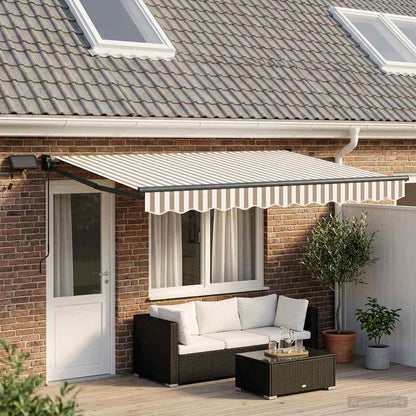 vidaXL Manual Retractable Awning with LEDs Light Grey and White 1