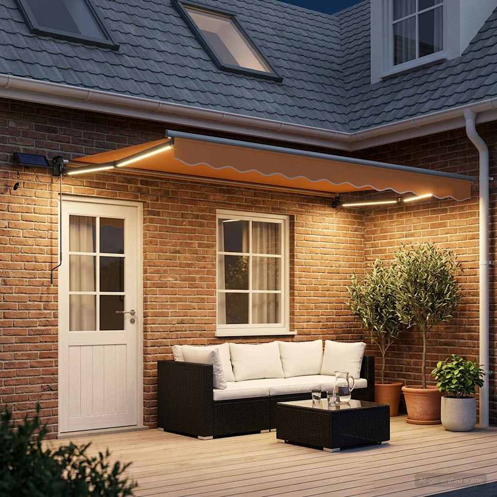 vidaXL Manual Retractable Awning with LEDs Sand 3