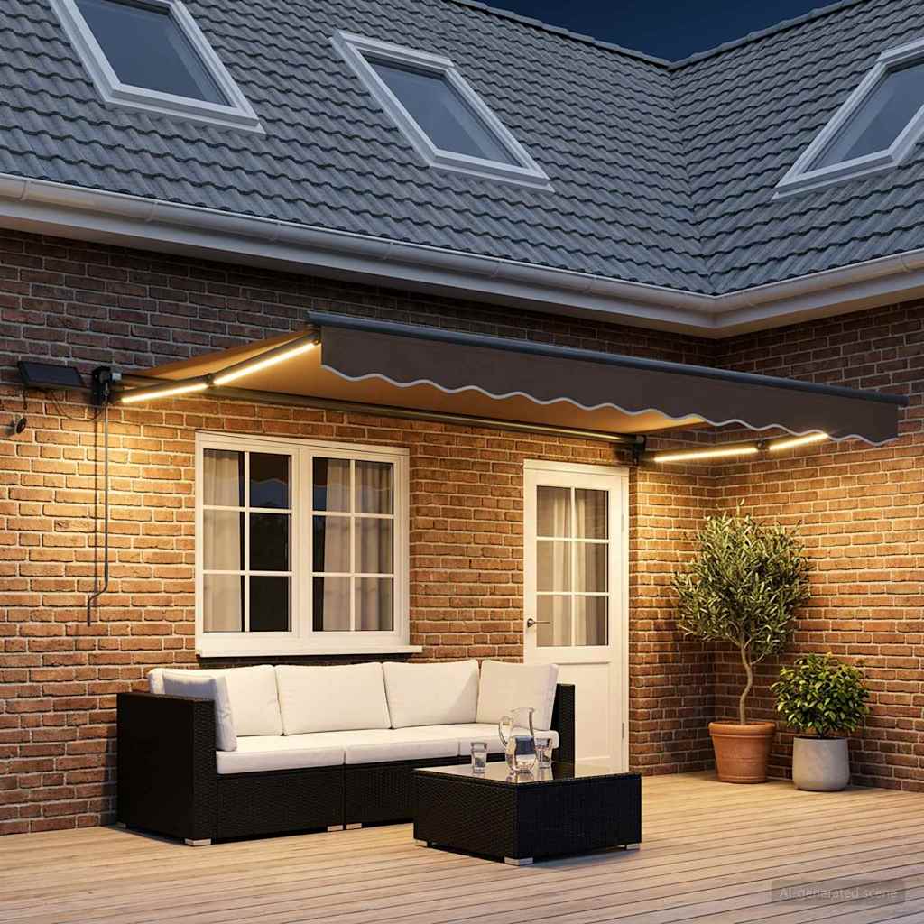vidaXL Manual Retractable Awning with LEDs Taupe 1