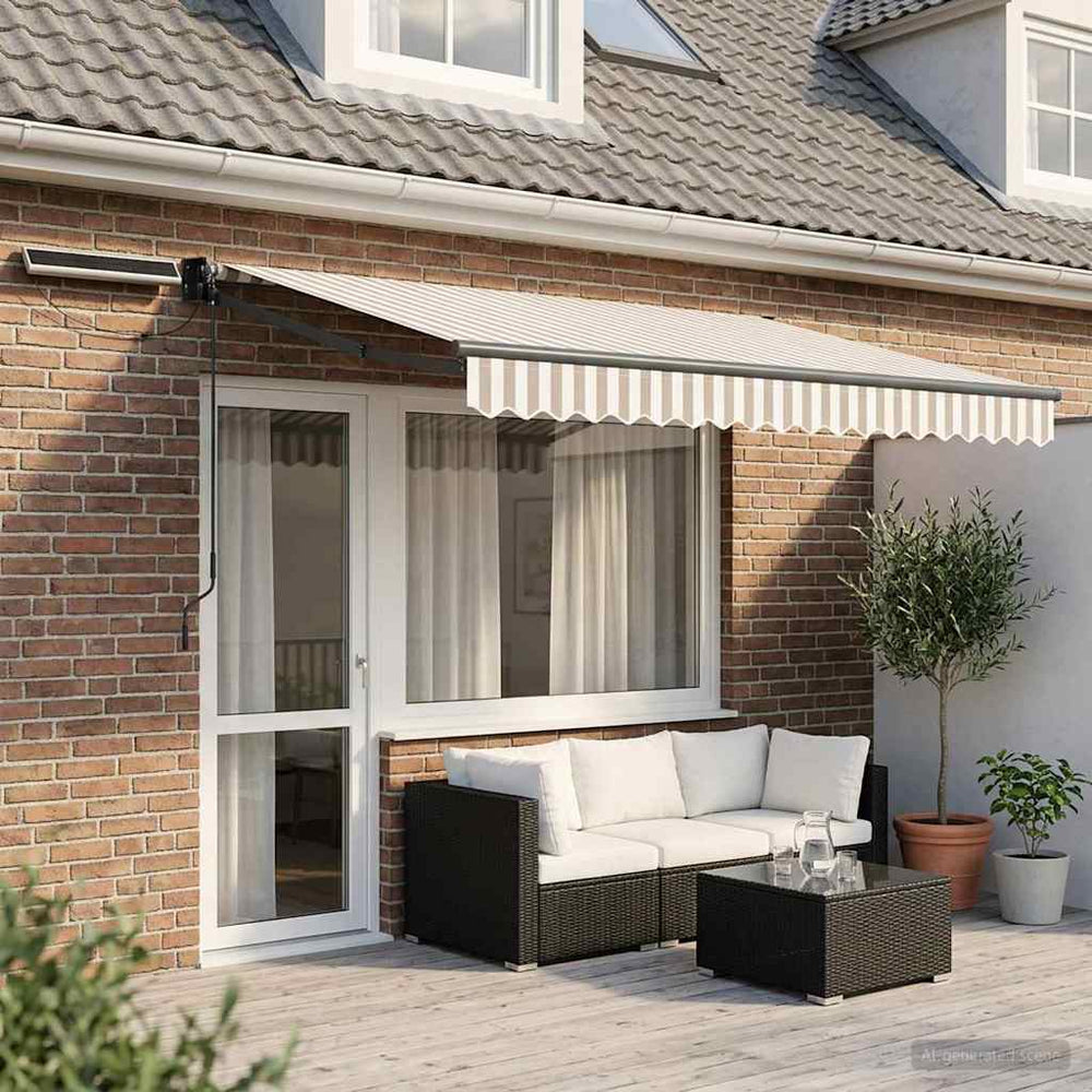 vidaXL Electric Retractable Awning Light Grey and White 4 x 3 m