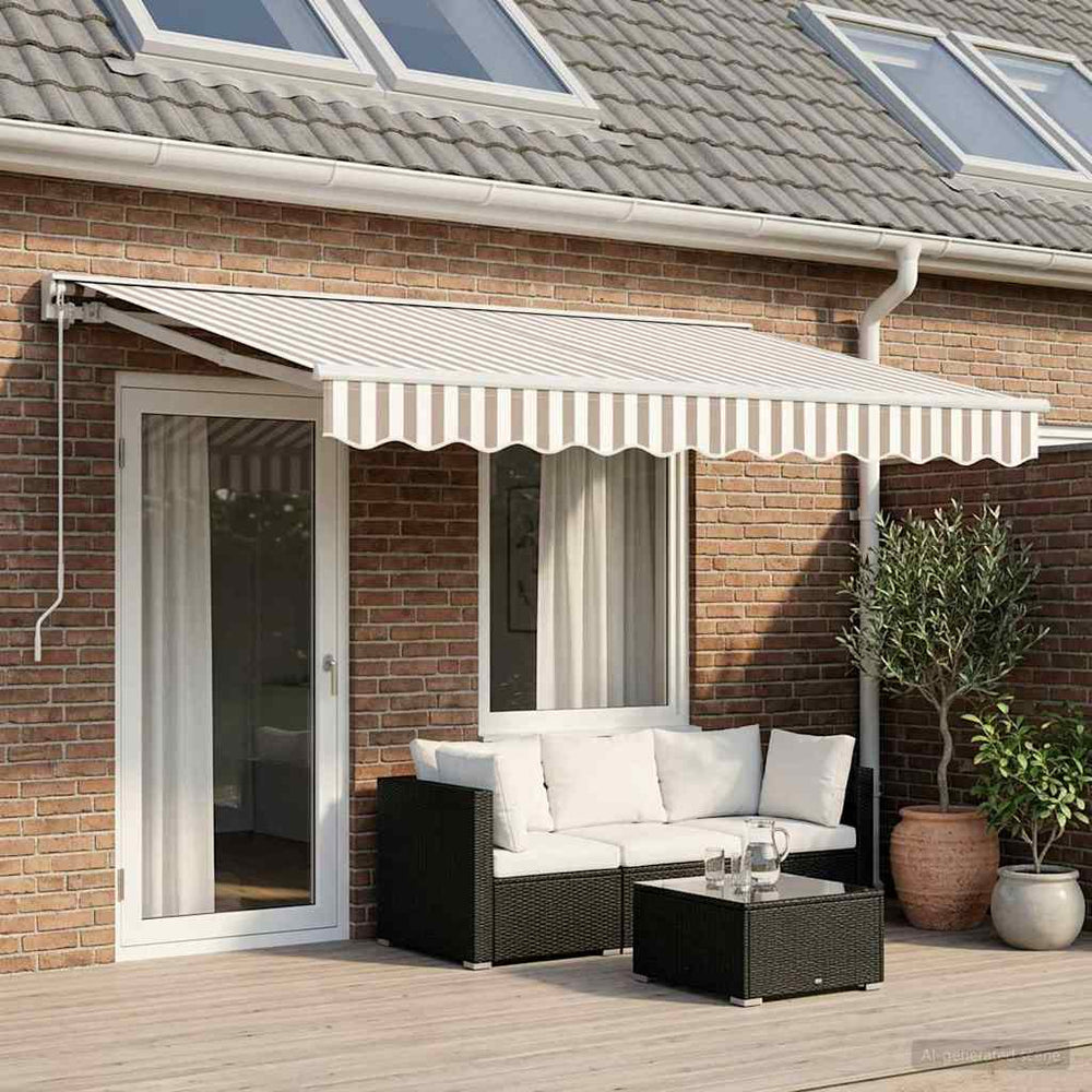 vidaXL Manual Retractable Awning Light Grey and White 5 x 3 m