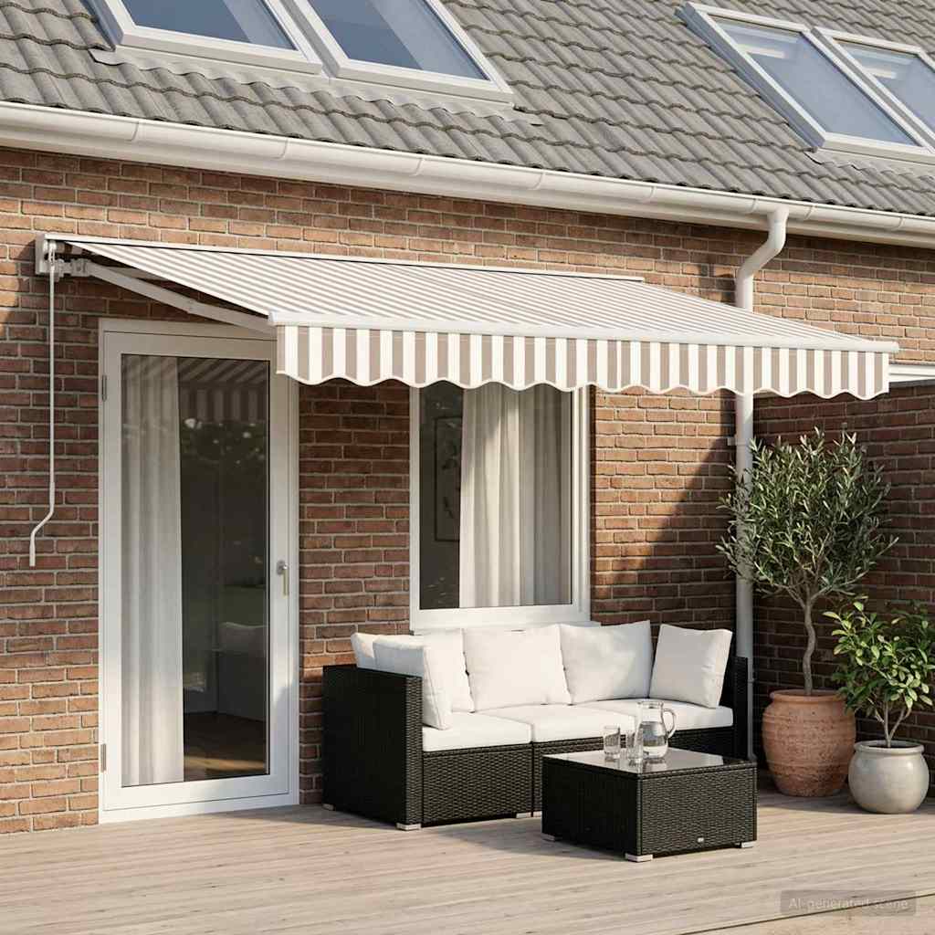 vidaXL Manual Retractable Awning Light Grey and White 5 x 3 m 1