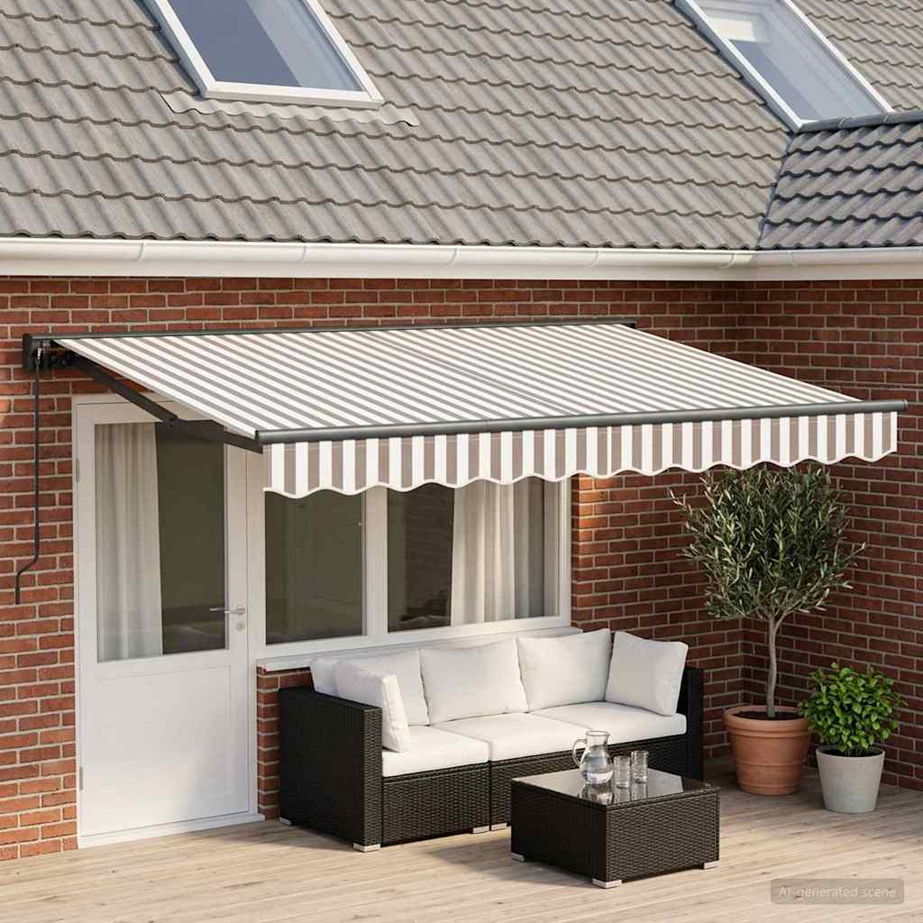 vidaXL Manual Retractable Awning Light Grey and White 4 x 3.5 m 1
