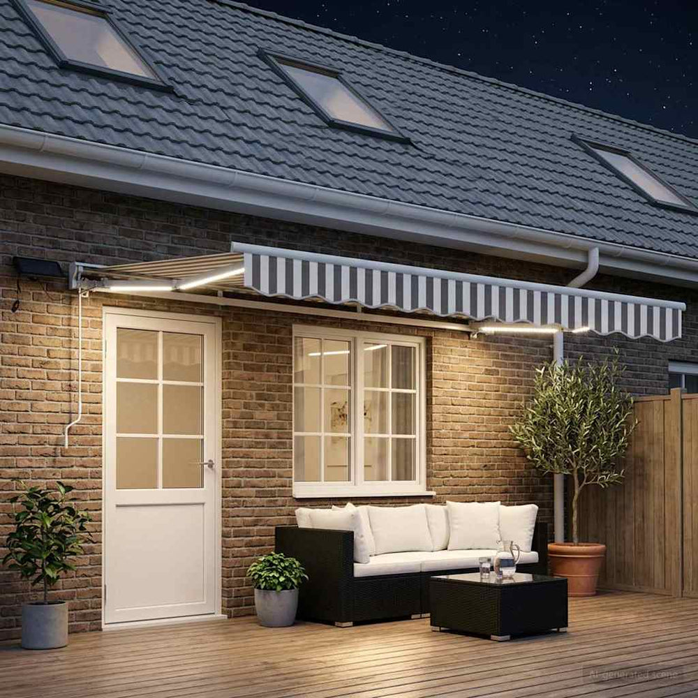 vidaXL Manual Awning Frame with LEDs Light Grey and White 5 x 3 m