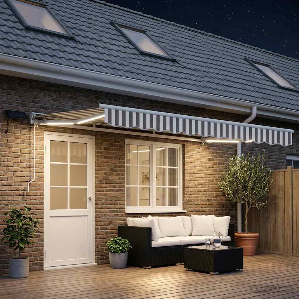 vidaXL Manual Awning Frame with LEDs Light Grey and White 4.5 x 3.5 m 1