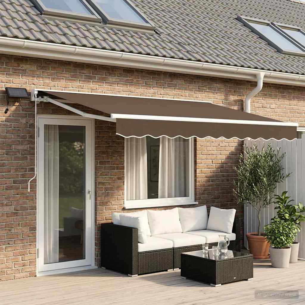 vidaXL Manual Awning Frame with LEDs Taupe 4.5 x 3.5 m 3