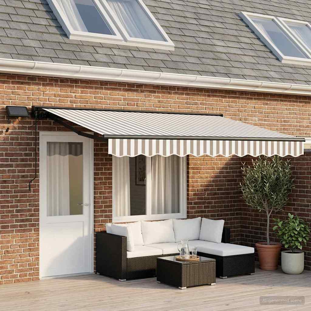 vidaXL Manual Awning Frame with LEDs Light Grey and White 5 x 3 m 3