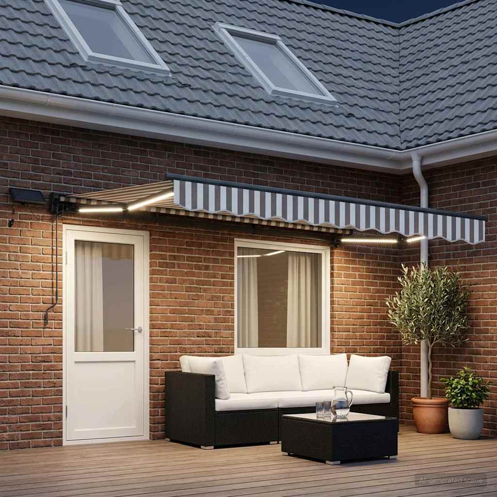 vidaXL Manual Awning Frame with LEDs Light Grey and White 5 x 3 m 1