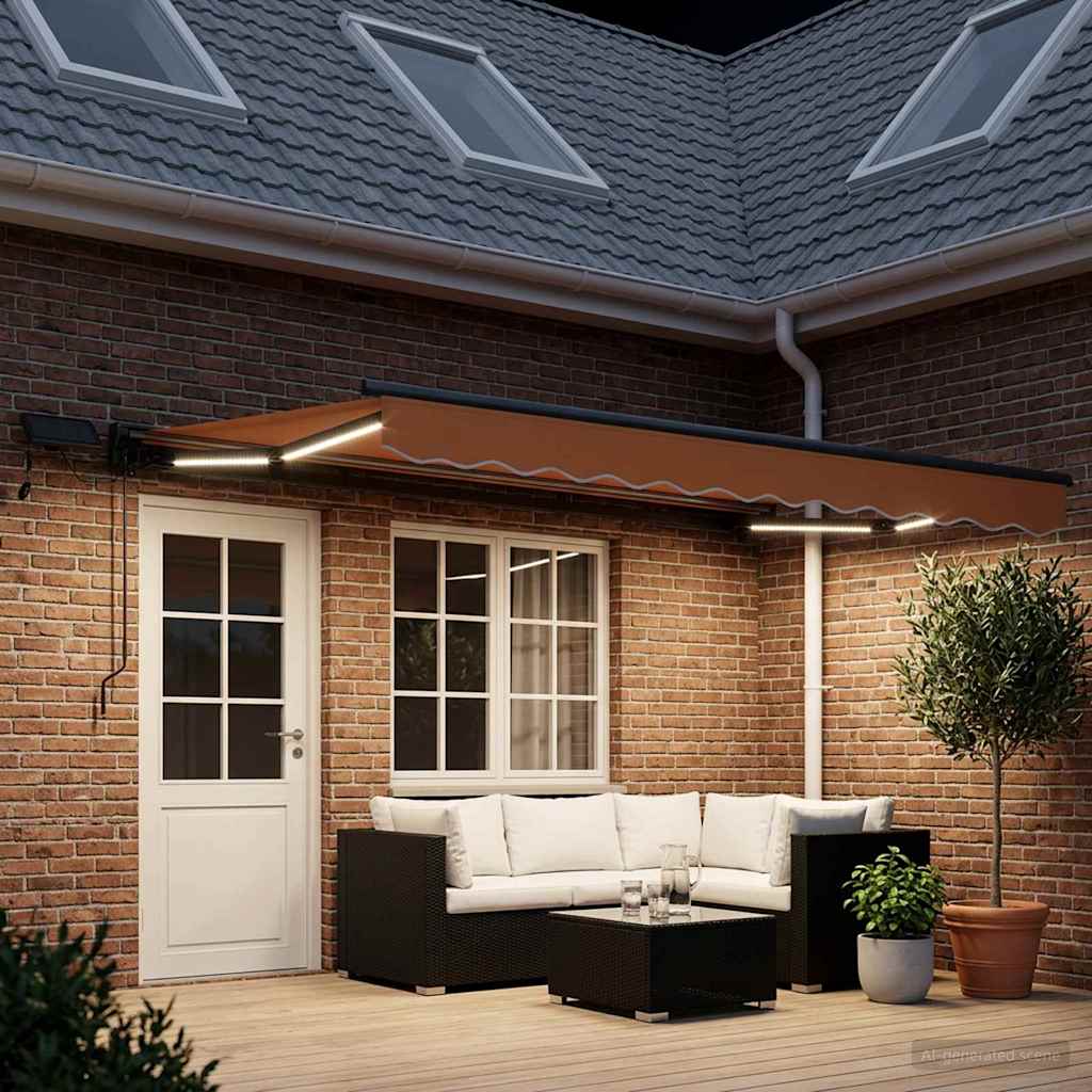 vidaXL Manual Awning Frame with LEDs Sand 4.5 x 3.5 m 3