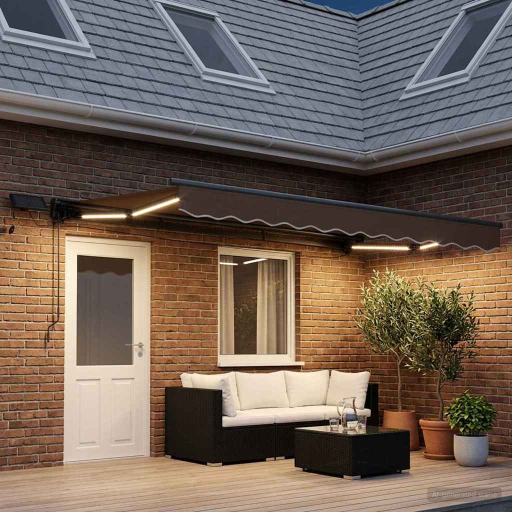 vidaXL Manual Awning Frame with LEDs Taupe 5 x 3 m 3