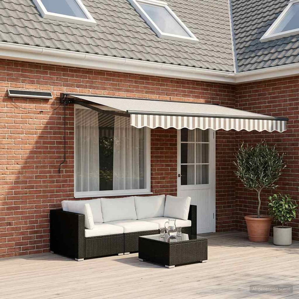 vidaXL Electric Retractable Awning Light Grey and White 4 x 3 m