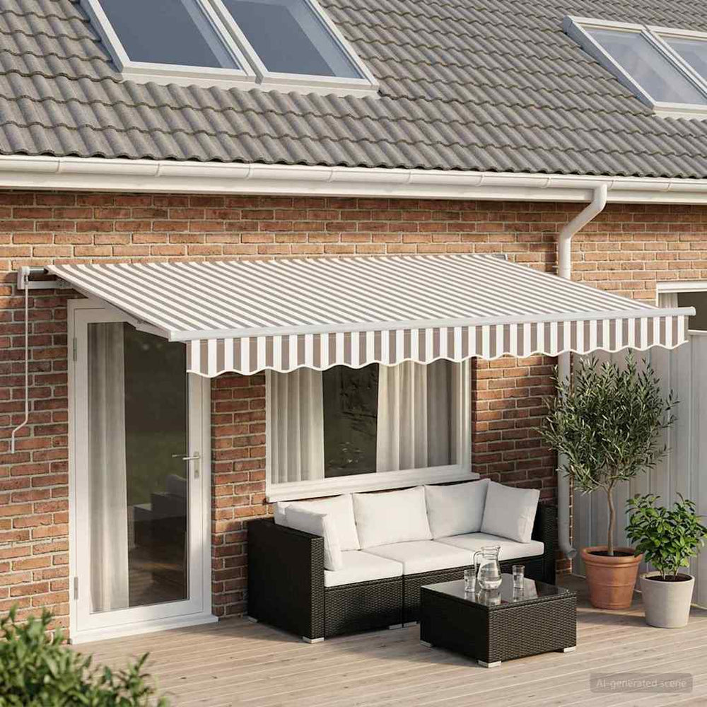 vidaXL Retractable Awning Light Grey and White 4 x 3 m