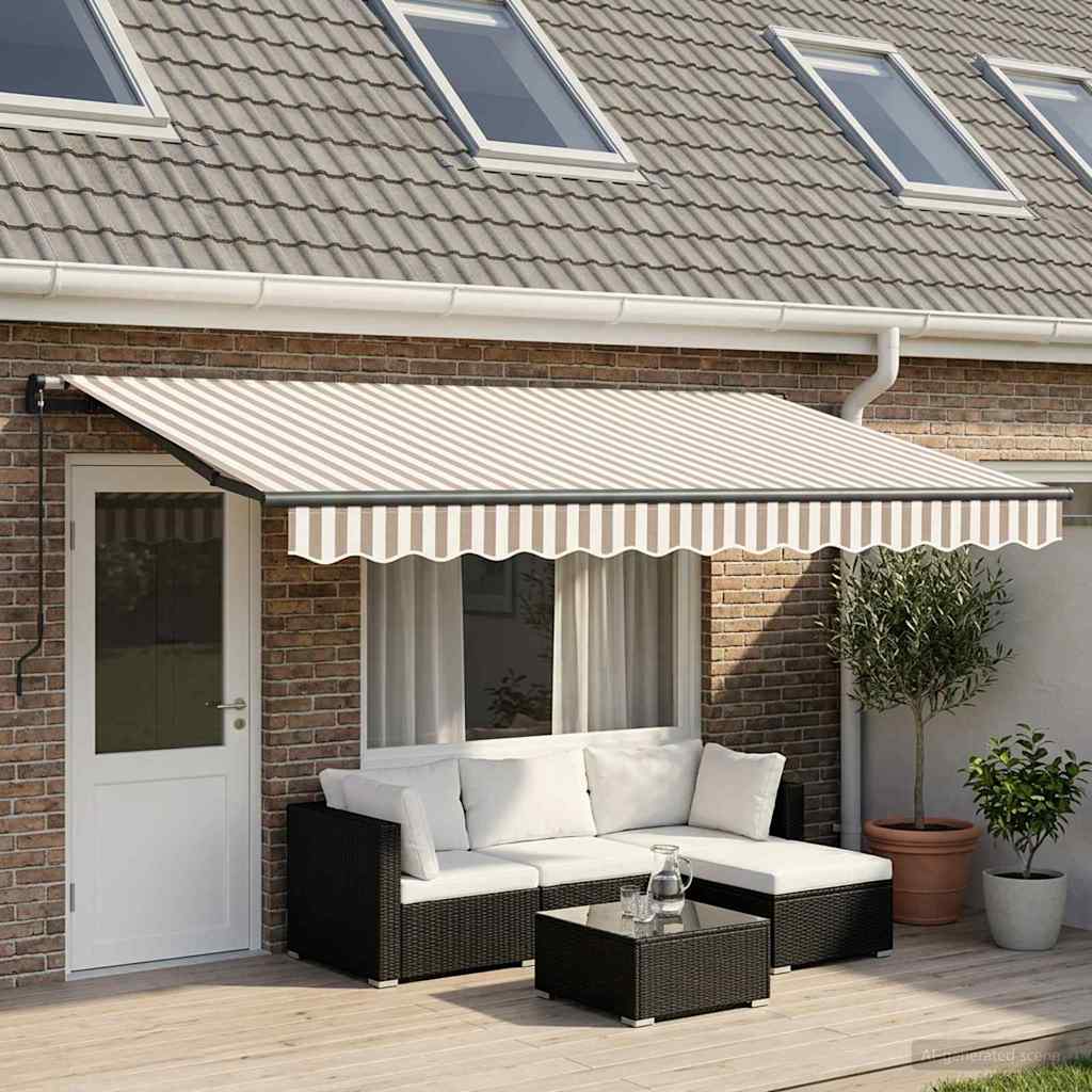Manual Awning 4 x 3.5 m 100% Polyester with Anthracite Frame Drop 350 cm Width 400 cm Light grey and white