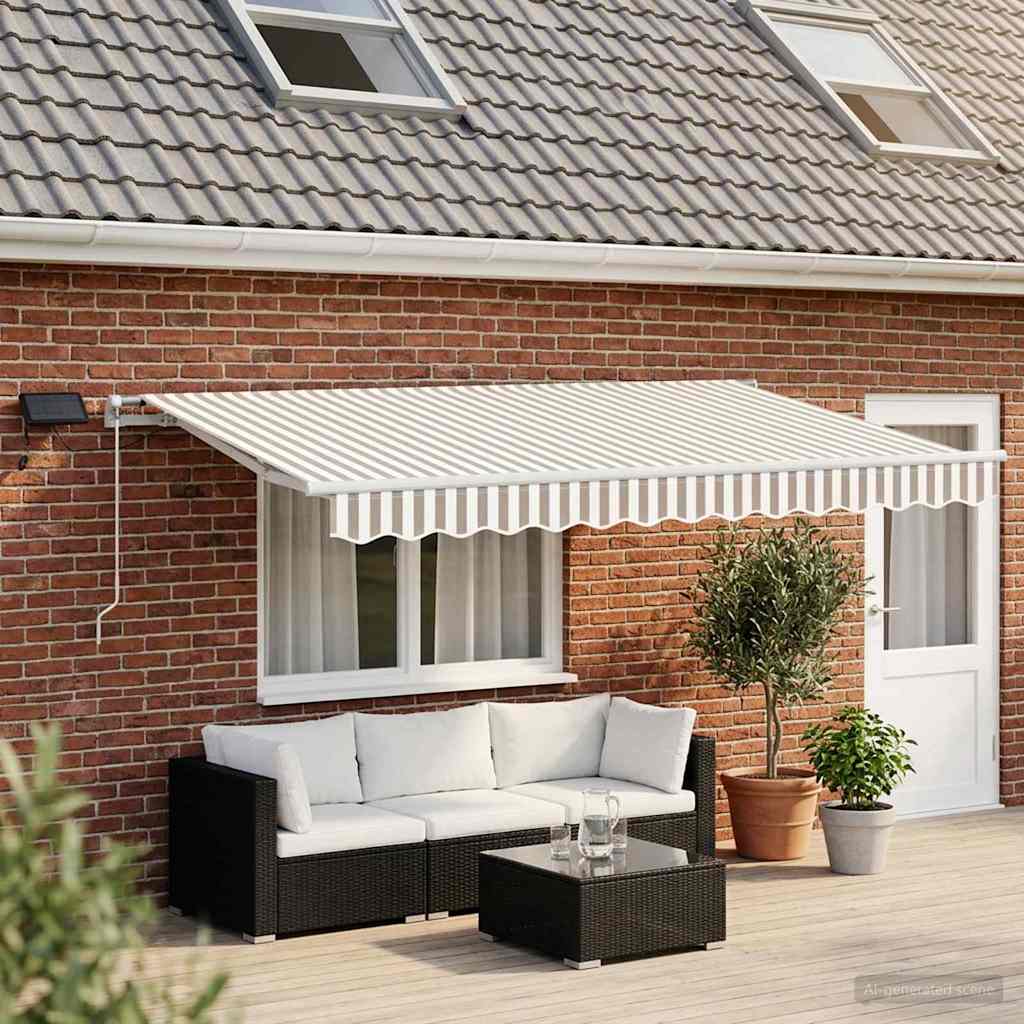 vidaXL Retractable Awning Light Grey and White 600 x 300 cm 1