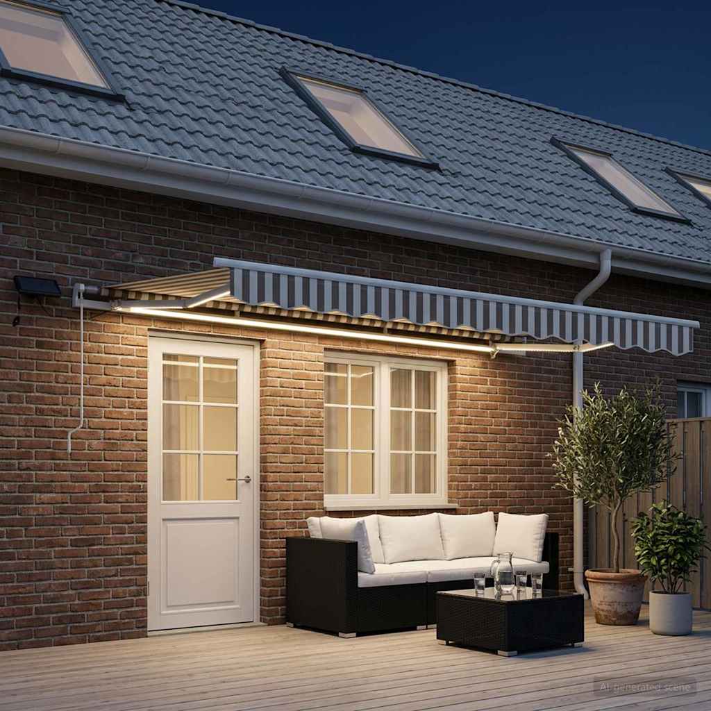 vidaXL Retractable Awning Light Grey and White 600 x 300 cm 3