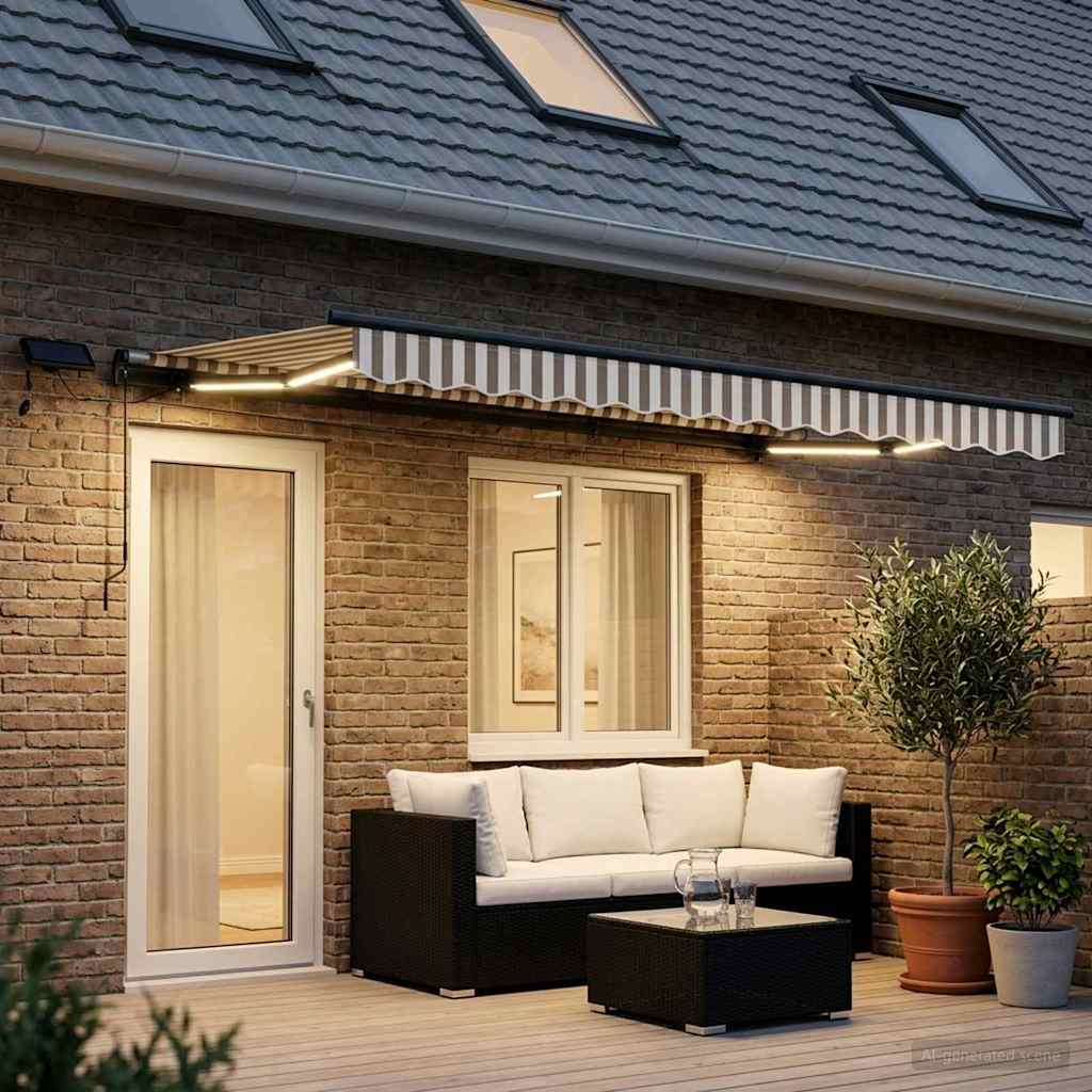 vidaXL Retractable Awning Light Grey and White 600 x 300 cm 1