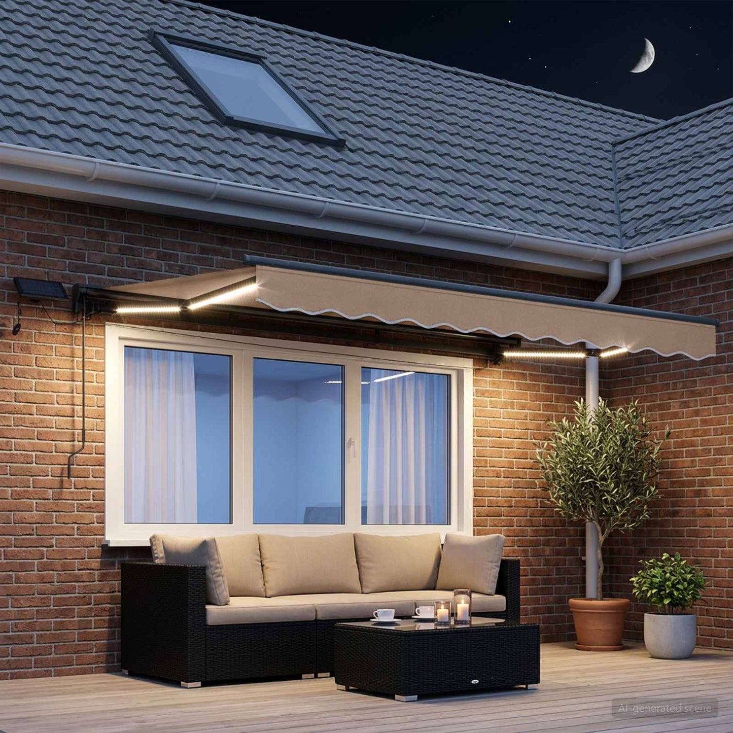 vidaXL Manual Awning Frame with LEDs Taupe 4.5 x 3.5 m 4