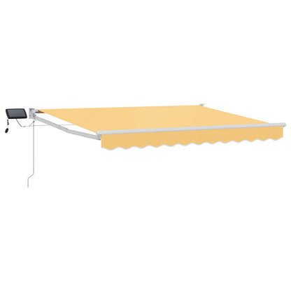 Manual Awning with Solar LED 5 x 3 m 100% Polyester White Drop 3 m Width 5 m Sand