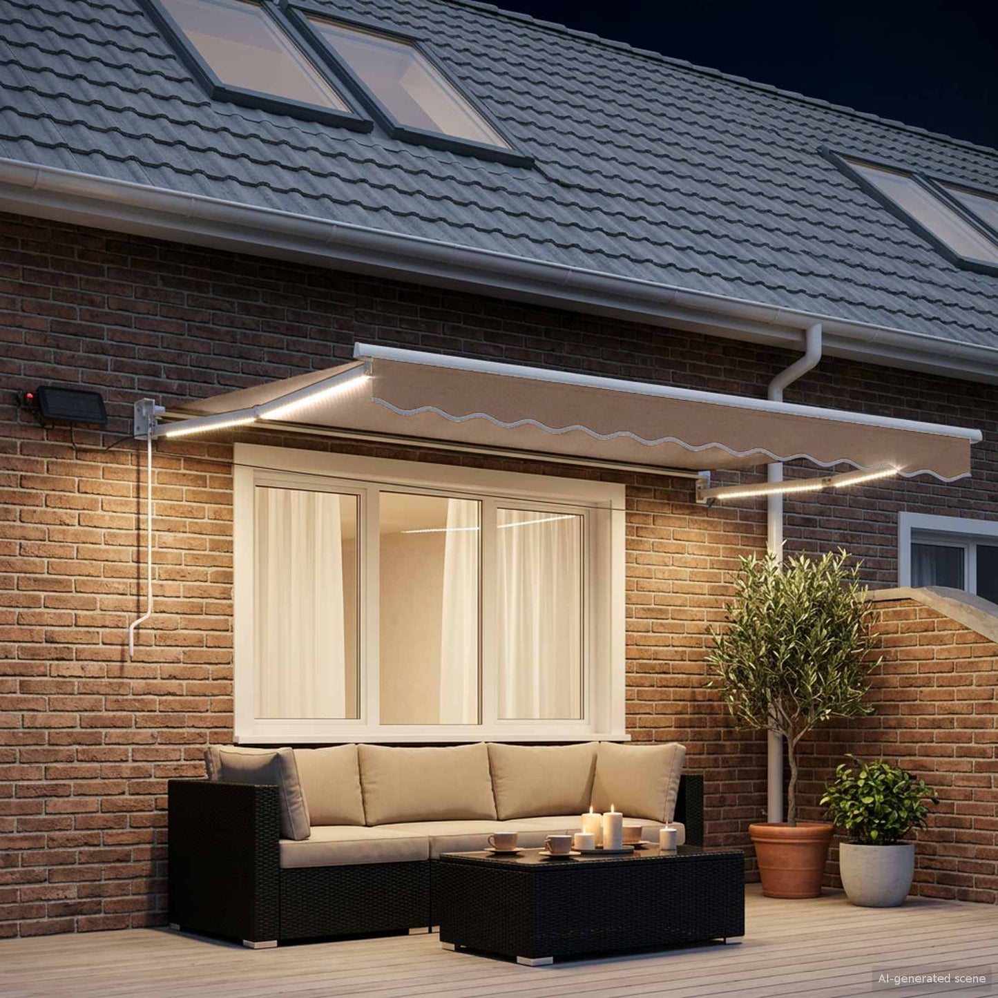 vidaXL Manual Retractable Awning with LEDs Taupe 4