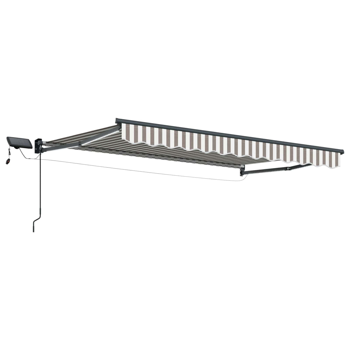 Manual Awning with Solar LED 5 x 3 m 100% Polyester Anthracite Drop 3 m Width 5 m Light grey and white