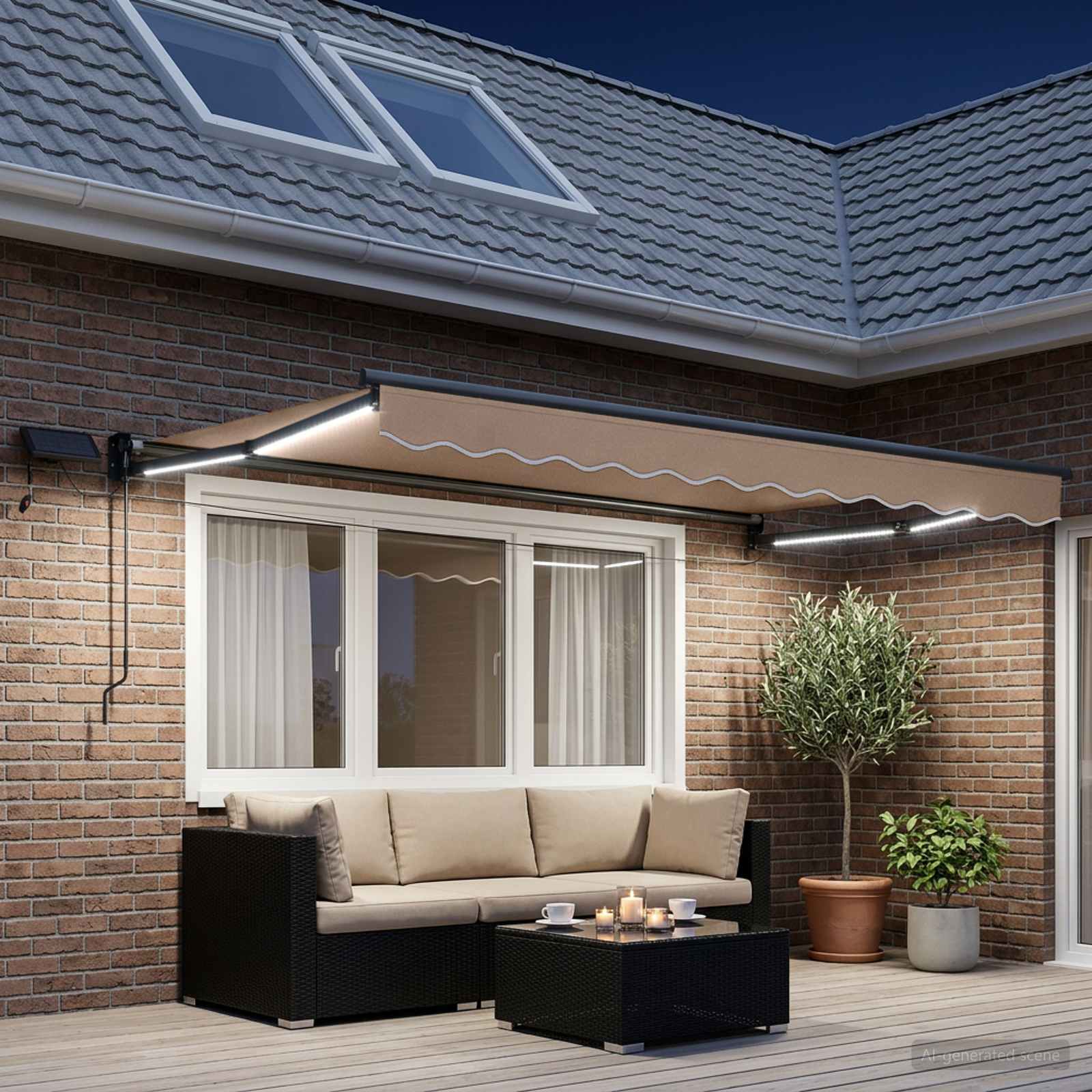 vidaXL Manual Retractable Awning with LEDs Taupe 4