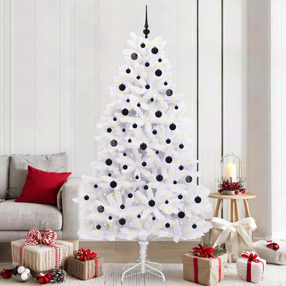 vidaXL Artificial Hinged Christmas Tree White PVC and Steel 210 cm