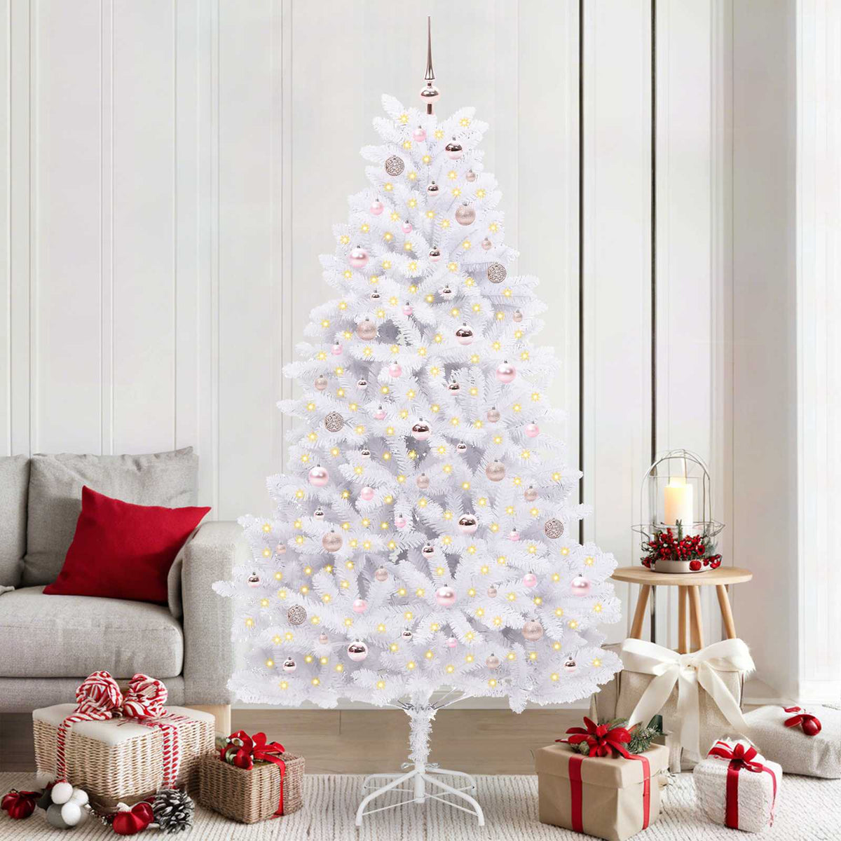 Artificial Hinged Christmas Tree White PVC and Steel 210 cm Pink
