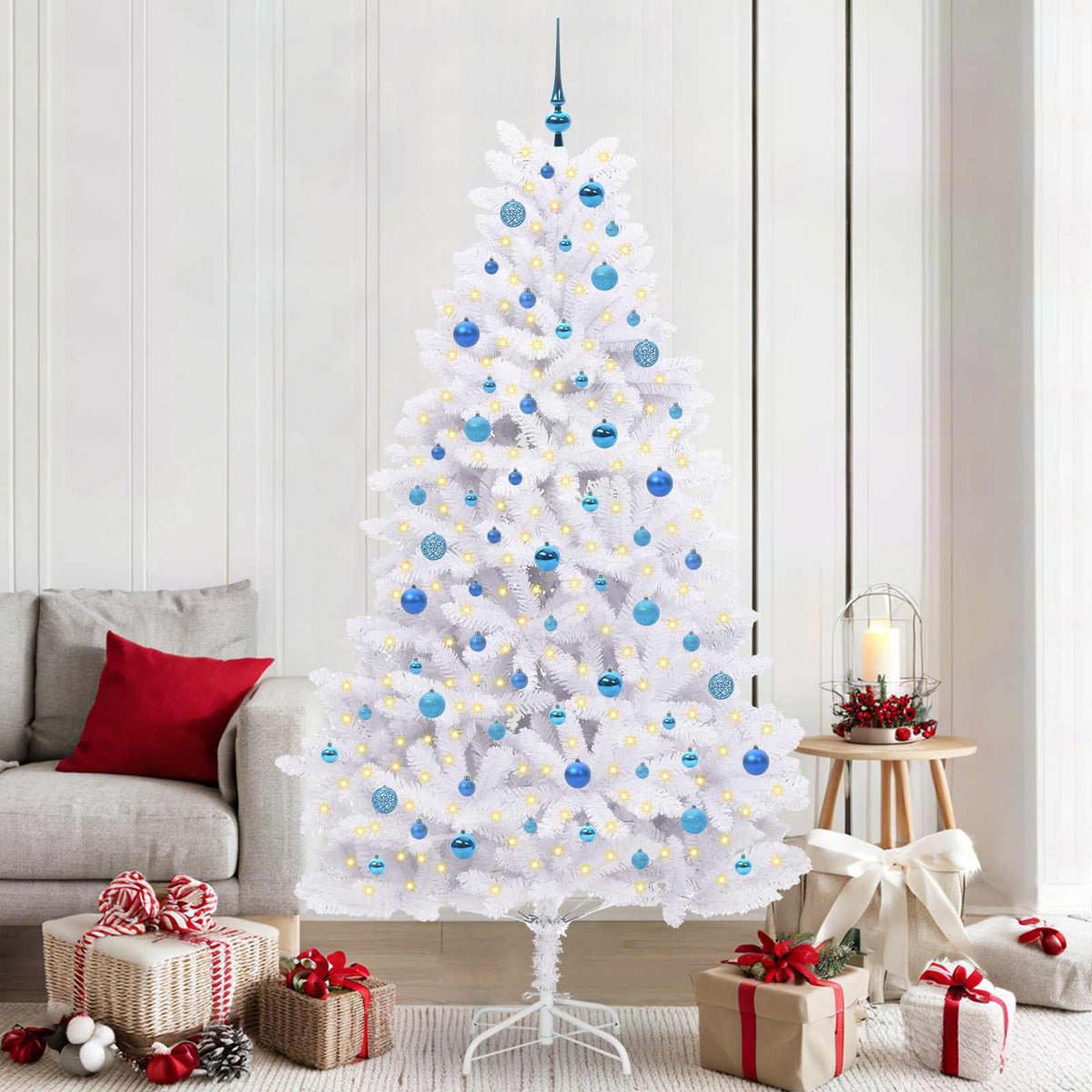 Artificial Hinged Christmas Tree White PVC and Steel 210 cm Blue