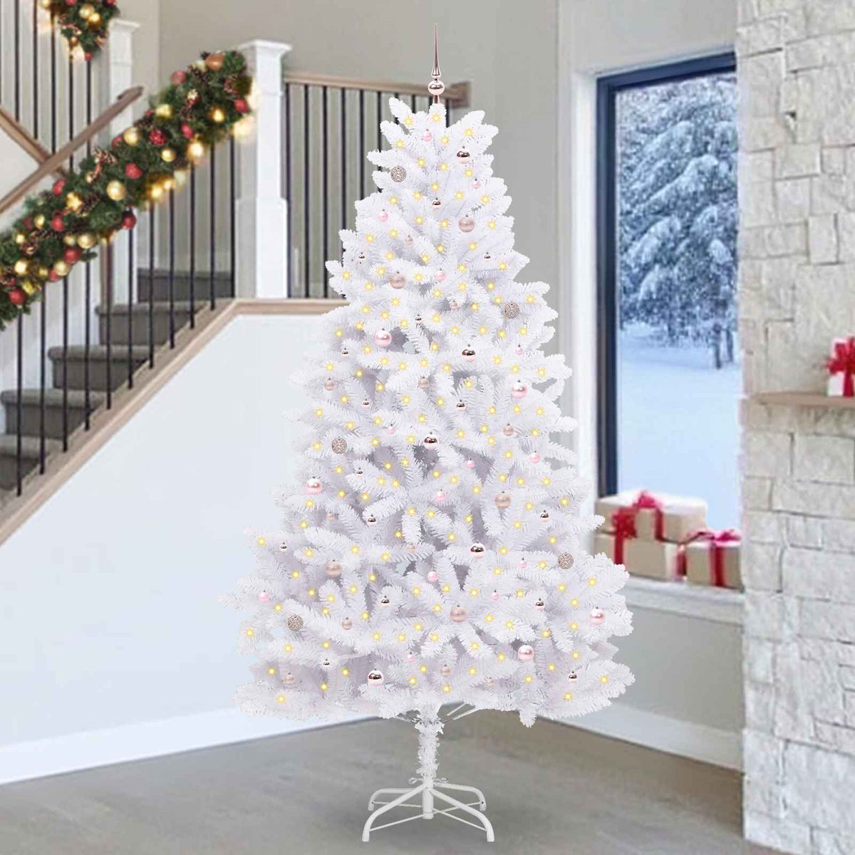 Artificial Hinged Christmas Tree White PVC and Steel 270 cm Pink