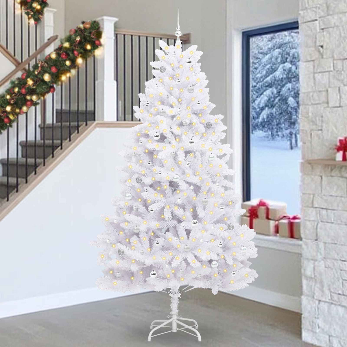 Artificial Hinged Christmas Tree White PVC and Steel 270 cm Silver