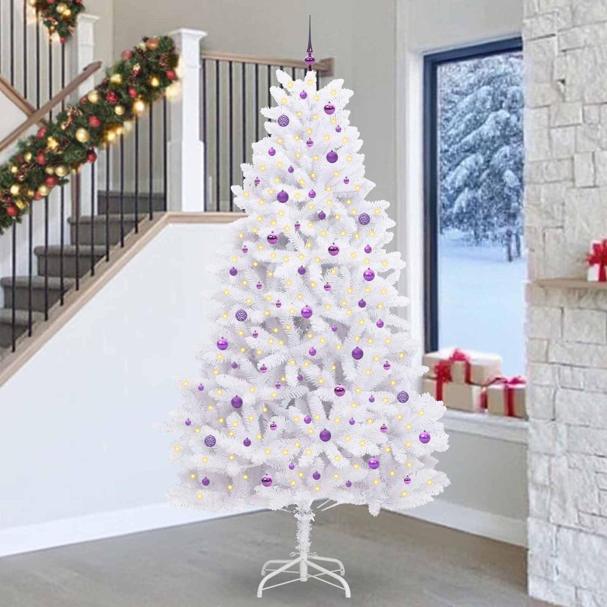 Artificial Hinged Christmas Tree White PVC and Steel 270 cm Lilac
