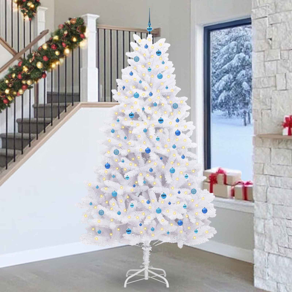 Artificial Hinged Christmas Tree White PVC and Steel 270 cm Blue