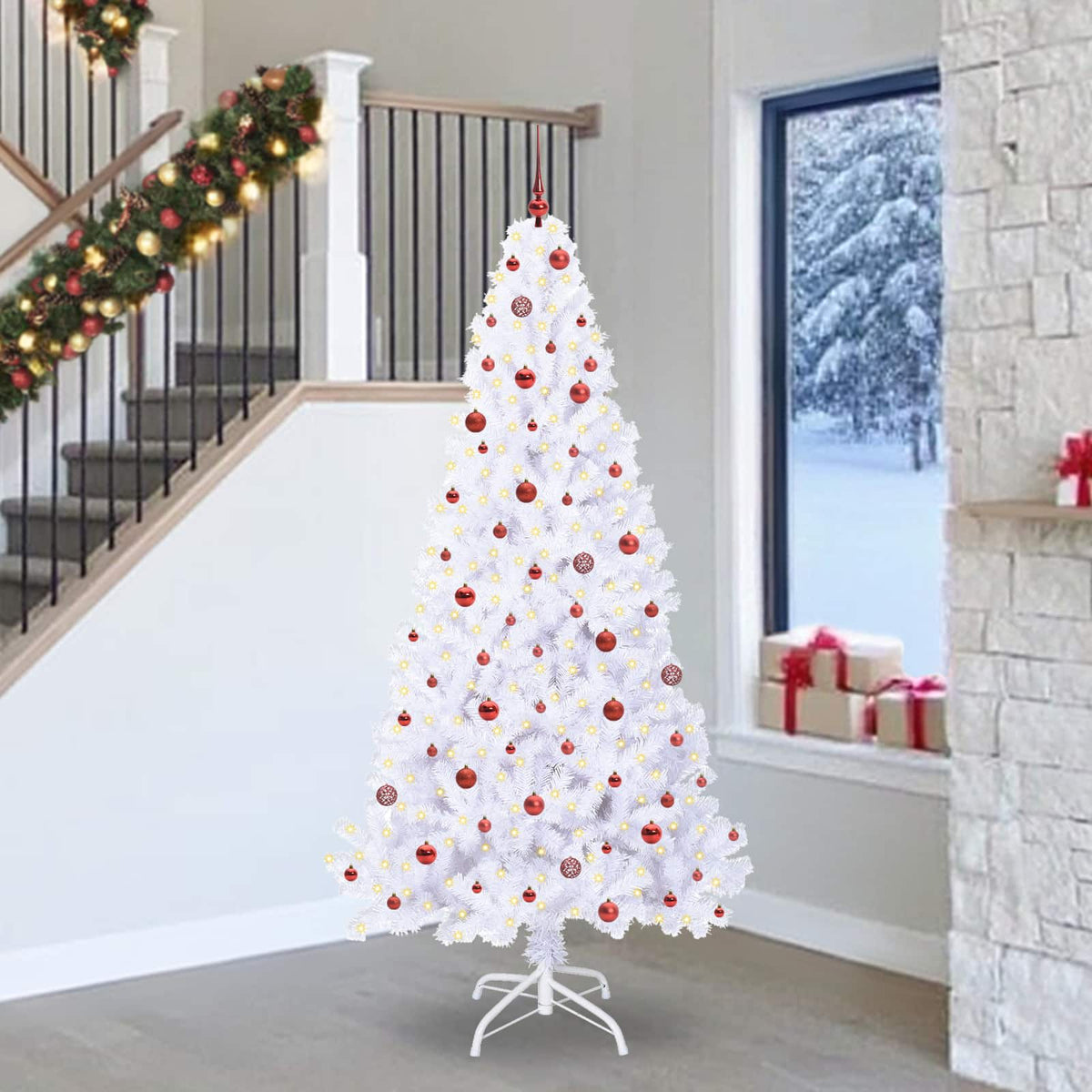 Artificial Christmas Tree with Stand White PVC and Steel 240 cm Red