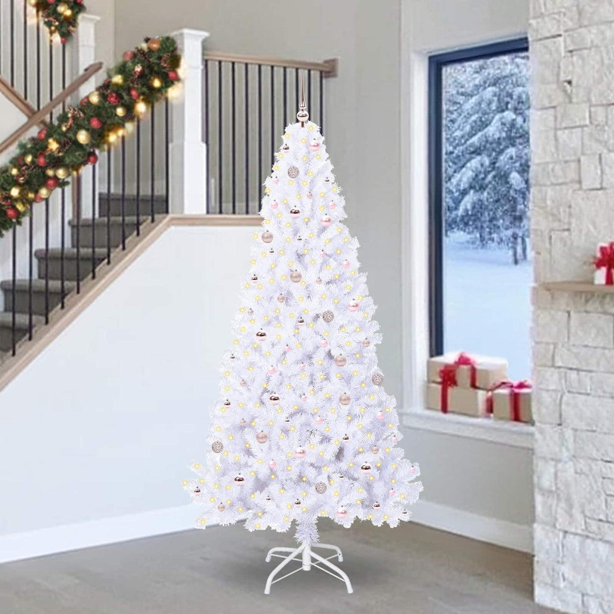 Artificial Christmas Tree with Stand White PVC and Steel 240 cm Pink