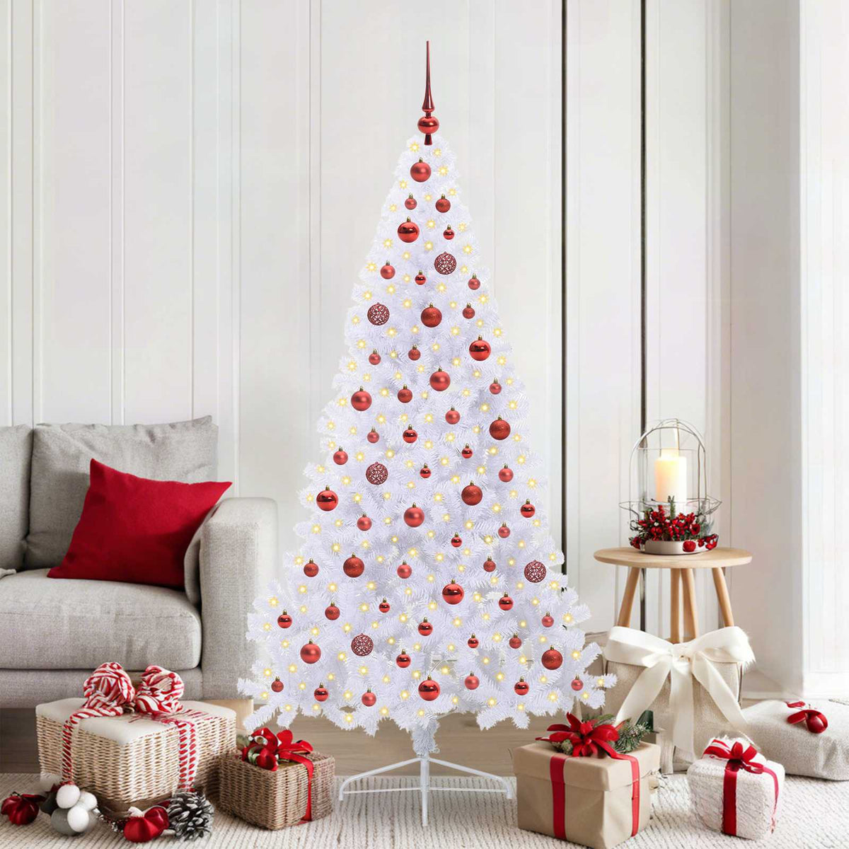 Artificial Christmas Tree with Stand White PVC and Steel Red 180 cm